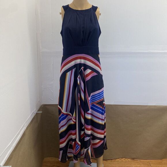 Roz & Ali Dressbarn Stripe Scarf Print Asymmetrical Midi Dress Size 8.Casual - Picture 1 of 16